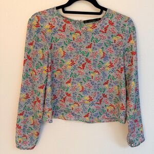 Zara Basic Women M Floral Long Sleeve Crop Ditsy Print Top Cottage Feminine Boho